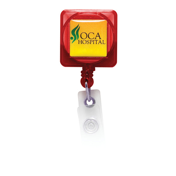 Square Domed Retractable Badge Holder with Slide on Clip (KS-BH101)