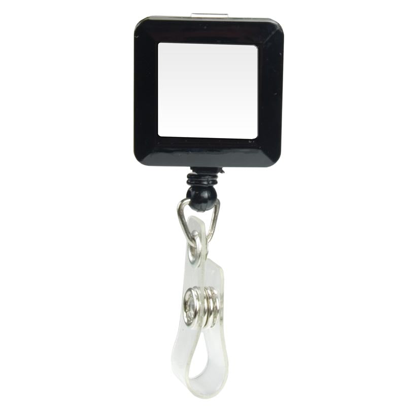 Square Domed Retractable Badge Holder with Alligator Clip (KS-BH103) - Black