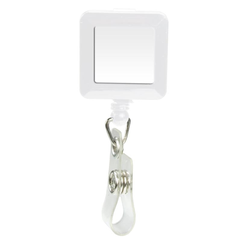 Square Domed Retractable Badge Holder with Alligator Clip (KS-BH103) - White