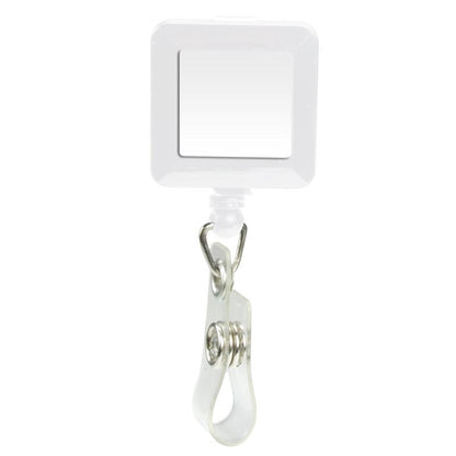 Square Domed Retractable Badge Holder with Alligator Clip (KS-BH103) - White