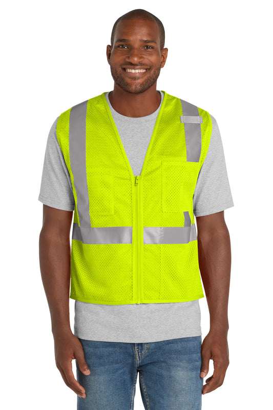 CornerStone ANSI 107 Class 2 Mesh Zippered Vest (SAN-CSV102) - Safety Yellow