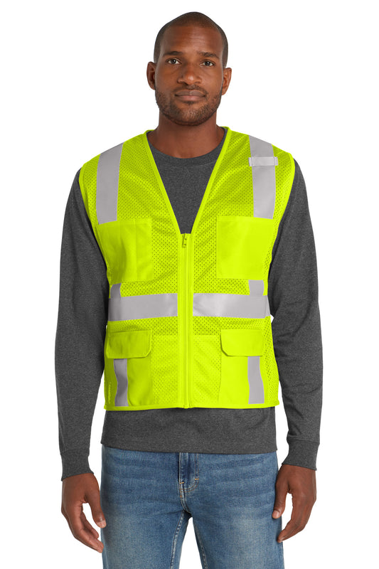 CornerStone ANSI 107 Class 2 Mesh Six-Pocket Zippered Vest (SAN-CSV104) - Safety Yellow