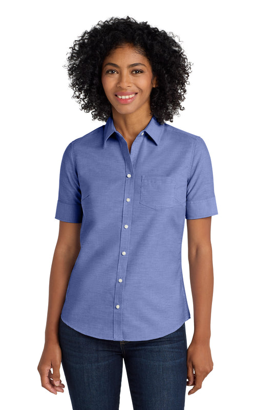 Port Authority Women's Short Sleeve SuperPro Oxford Shirt (SAN-L659) - Navy