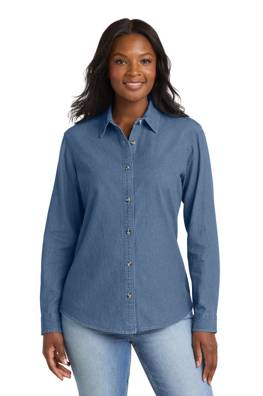 Port & Co Women's Long Sleeve Value Denim Shirt (SAN-LSP10) - Faded Blue