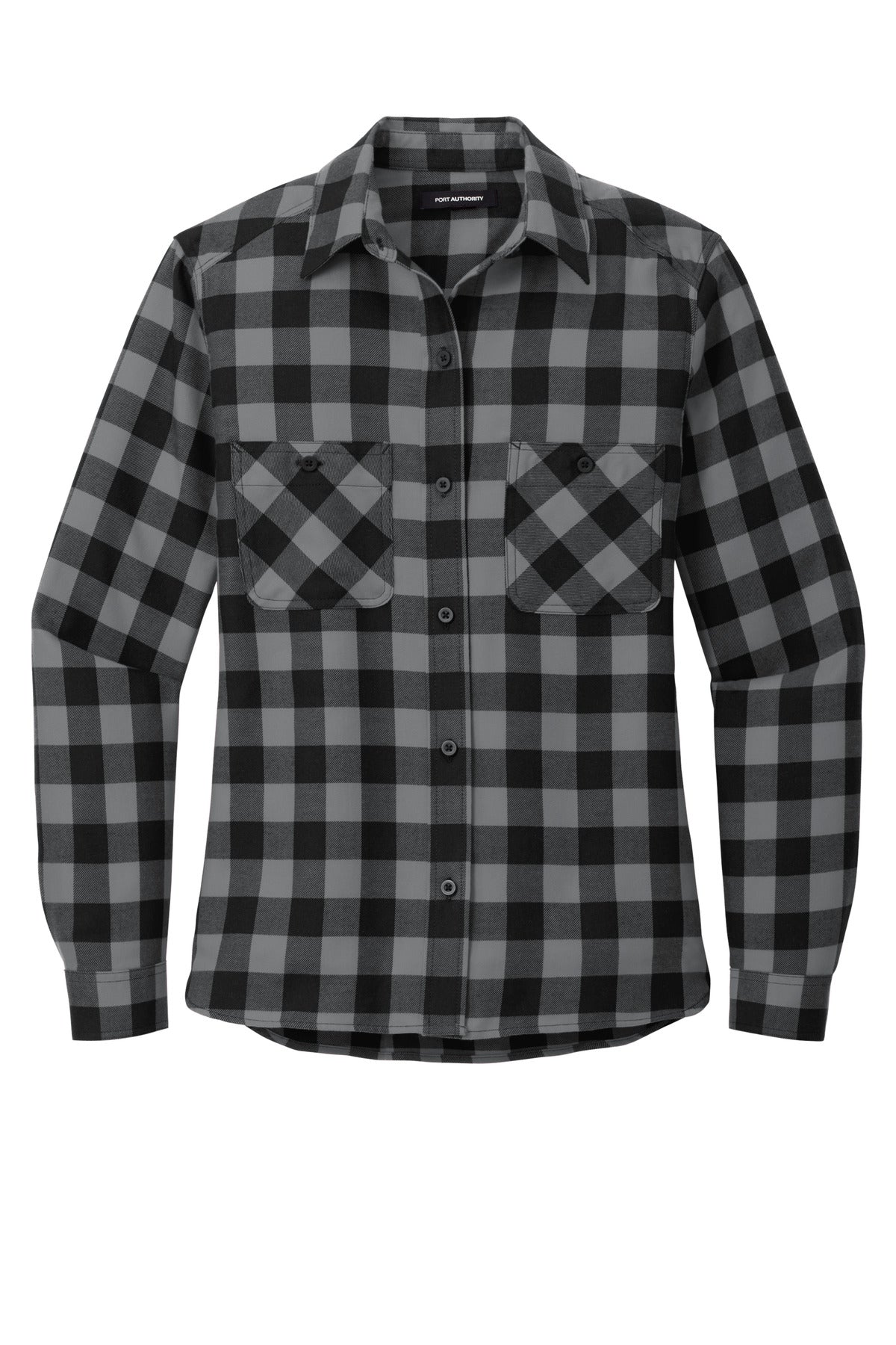 Port Authority Women's Plaid Flannel Shirt (SAN-LW669) - Grey/ Black Buffalo Check
