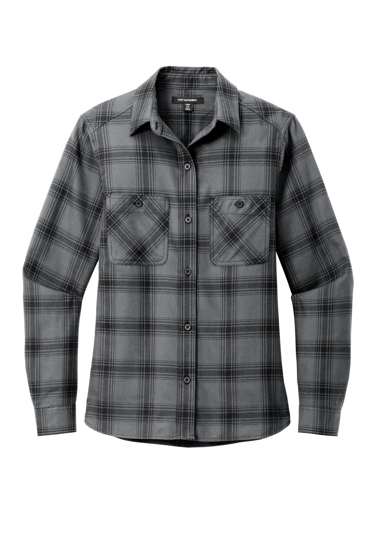 Port Authority Women's Plaid Flannel Shirt (SAN-LW669) - Grey/ Black Open Plaid