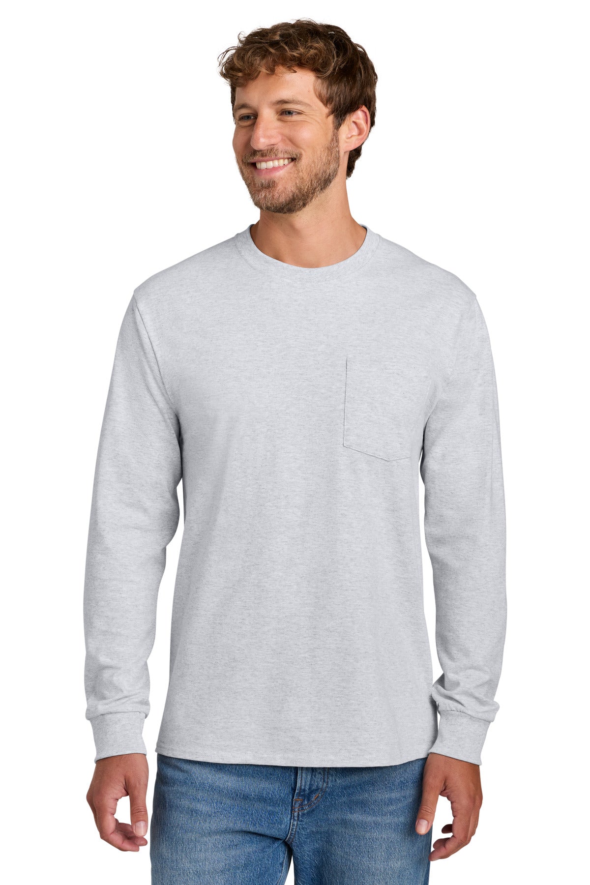 Port & Company Long Sleeve Essential Pocket Tee (SAN-PC61LSP) - Ash