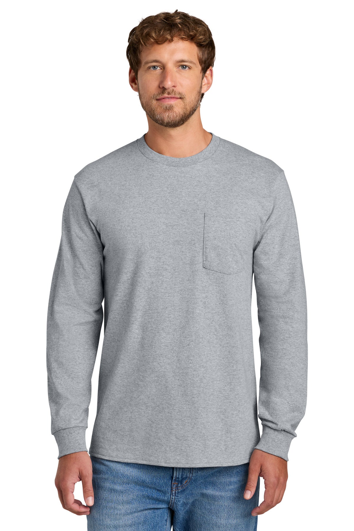 Port & Company Long Sleeve Essential Pocket Tee (SAN-PC61LSP) - Athletic Heather