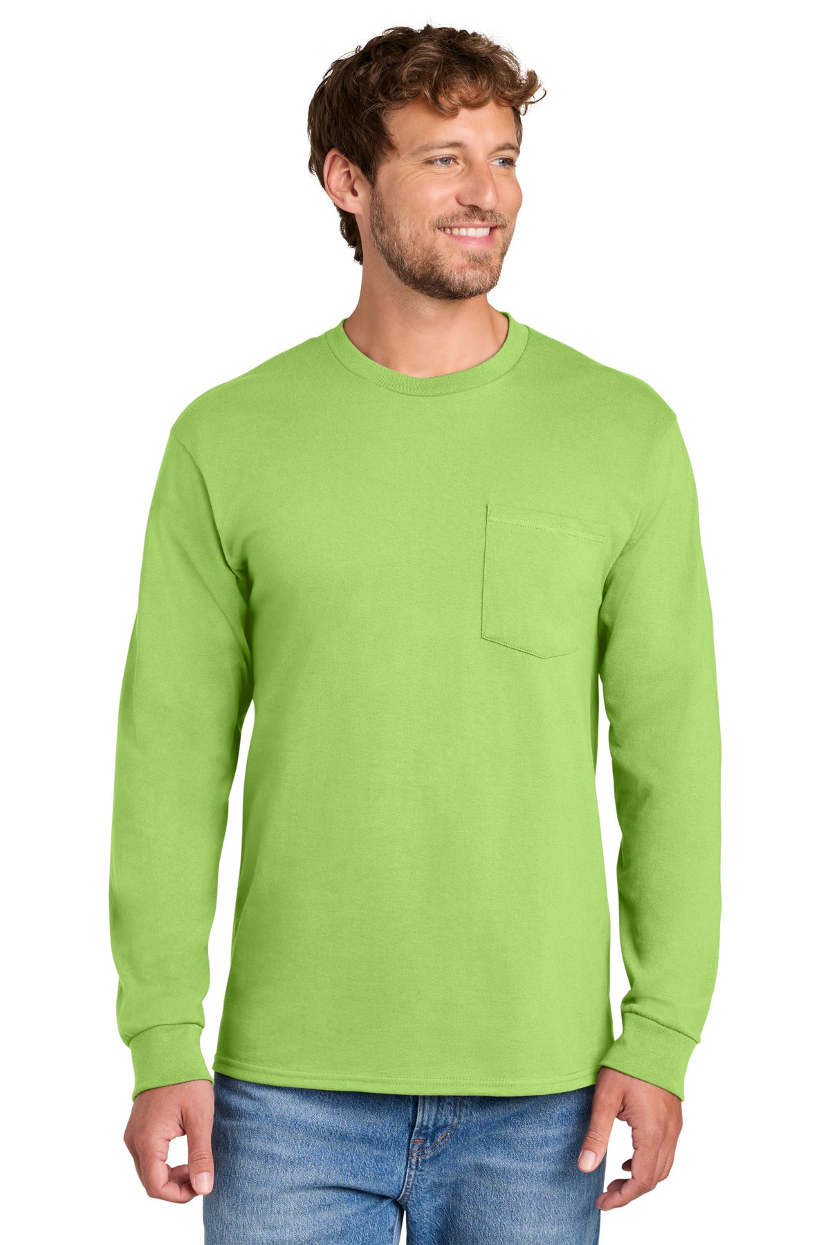 Port & Company Long Sleeve Essential Pocket Tee (SAN-PC61LSP) - Lime
