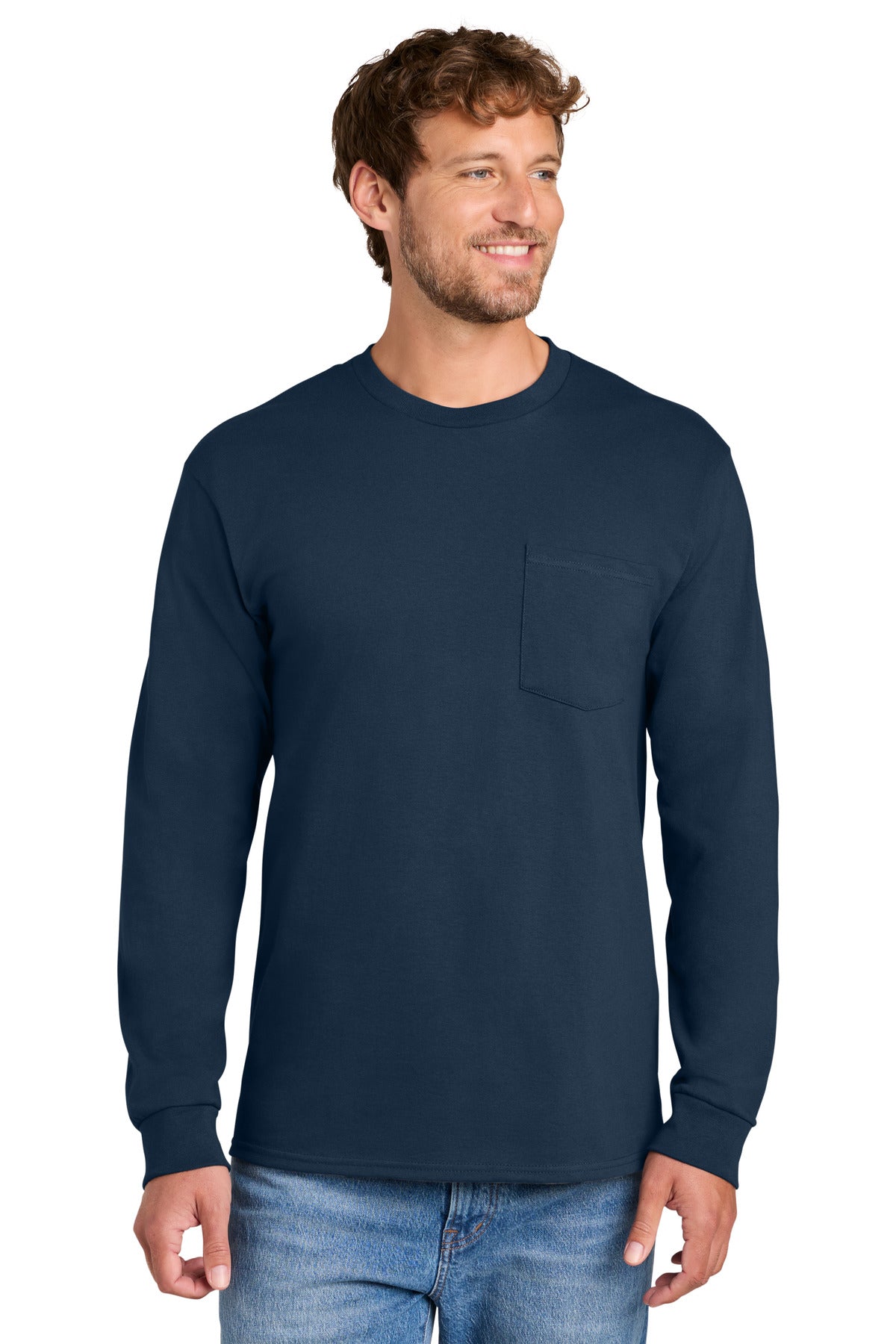 Port & Company Long Sleeve Essential Pocket Tee (SAN-PC61LSP) - Navy