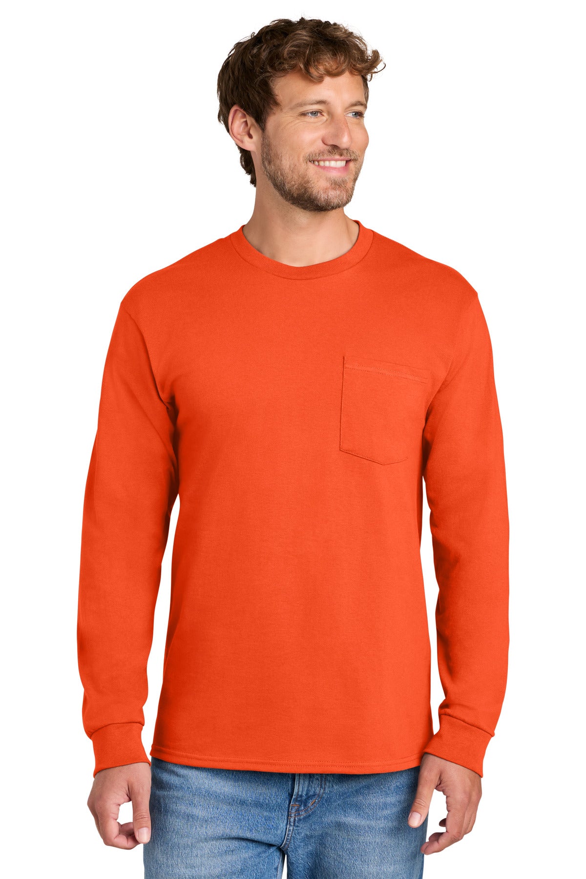 Port & Company Long Sleeve Essential Pocket Tee (SAN-PC61LSP) - Orange