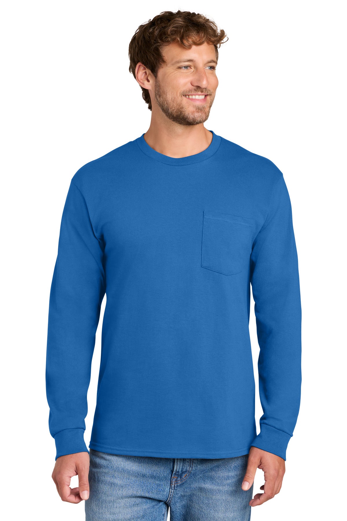 Port & Company Long Sleeve Essential Pocket Tee (SAN-PC61LSP) - Royal