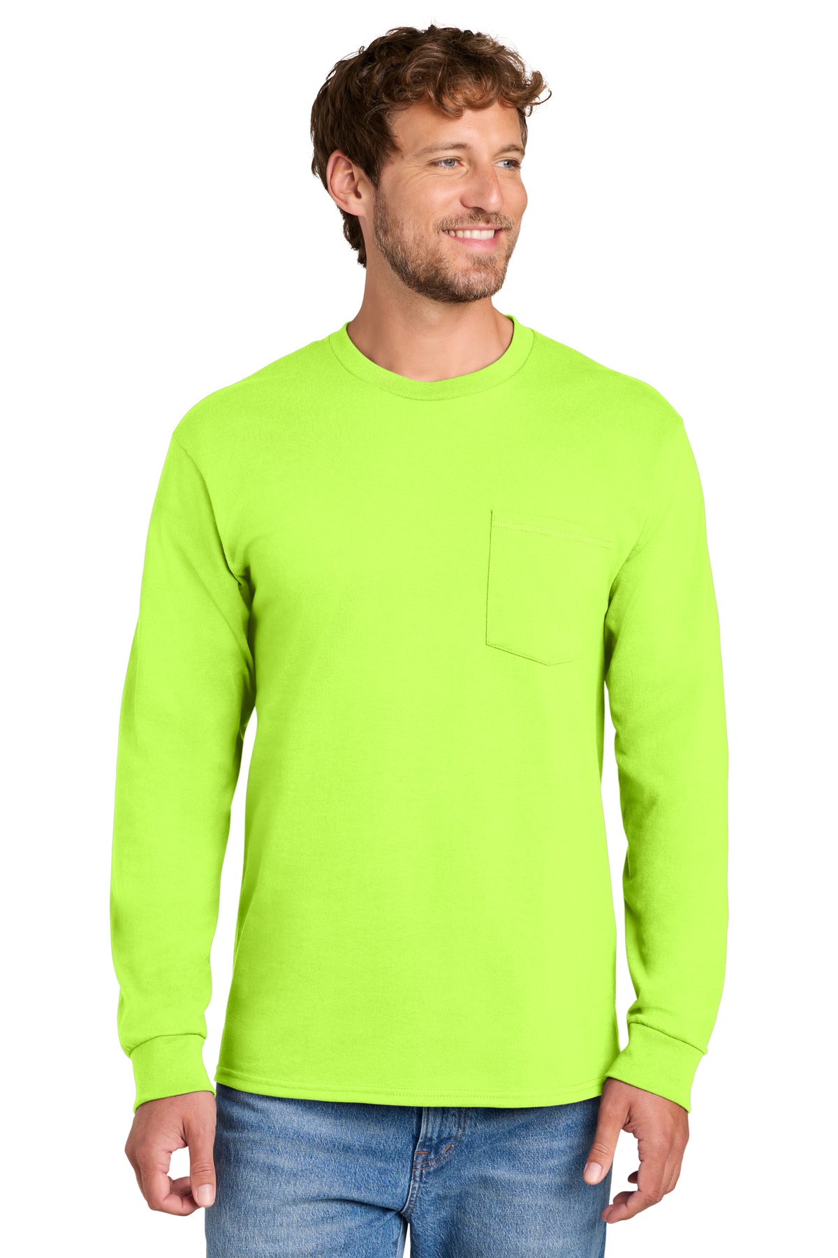 Port & Company Long Sleeve Essential Pocket Tee (SAN-PC61LSP) - S. Green