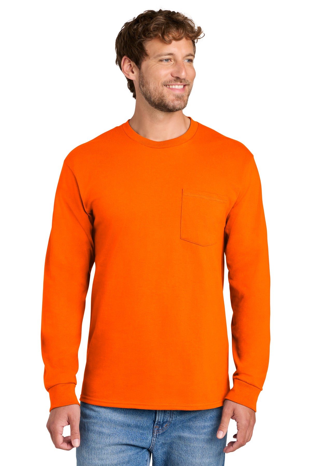 Port & Company Long Sleeve Essential Pocket Tee (SAN-PC61LSP) - S. Orange