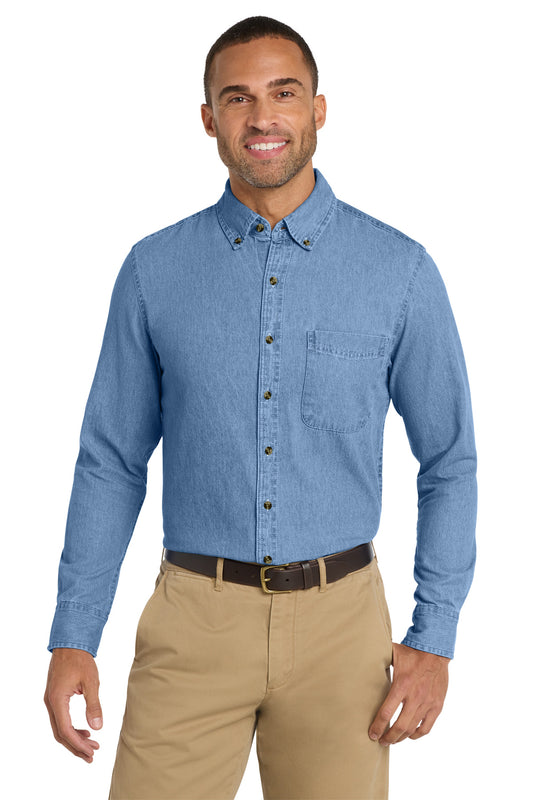 Port & Co Long Sleeve Value Denim Shirt (SAN-SP10) - Faded Blue