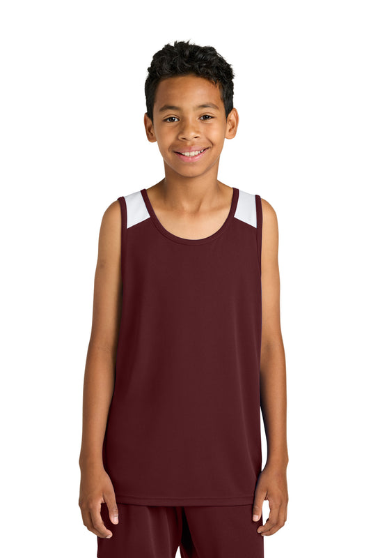 Sport-Tek Youth Club Track Tank (SAN-YST446) - Maroon/ White